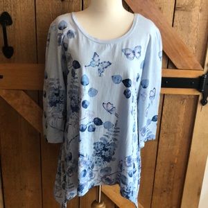 NEW COLLECTIONS ETC WOMENS BLUE COTTON TUNIC SHIRT SEQUINS SIZE LARGE